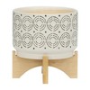 Sagebrook Home 8"H 7" Diameter Ivory and Gray Swirl Pattern Ceramic Planter on Bamboo Wood Stand for Living Room, Dining Room, or Patio - image 4 of 4