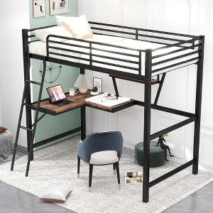 NicBex Metal Loft Bed  Twin/Full Size with Built-in Desk and Shelf,Loft Bed Frame for Kids Teens Adults - 1 of 4