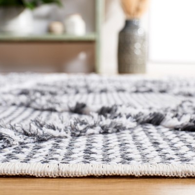 Ivory and Grey Synthetic Flat Woven Square Rug, 6'4"