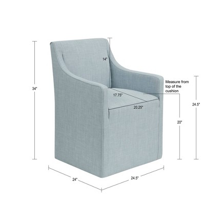 Blue Upholstered Skirted Dining Arm Chair with Casters