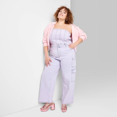 Women's Tube Cargo Denim Jumpsuit - Wild Fable™ Lavender 2X