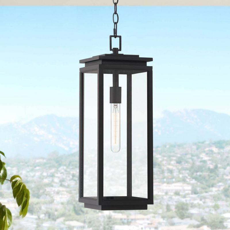 Possini Euro Design Atkins 21 1/2" High Modern Outdoor Pendant Light Fixture Ceiling Porch House Hanging Matte Black Die Cast Metal Clear Glass Shade, 2 of 9