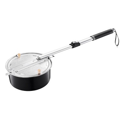 Black Metal Campfire Popcorn Popper with Telescoping Handle