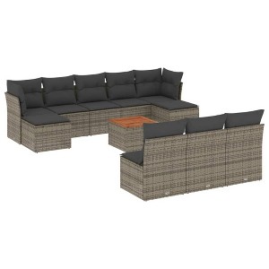 vidaXL Patio Sofa Set with Cushions Outdoor Furniture 11 Piece Poly Rattan - Gray - 1 of 4