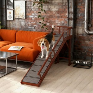 TopComfy Dog Ramp 70.5 Long Wooden Removable Guardrails Non Slip Carpet Gentle 27 Slope for Dogs Pets Reaching Bed Sofa, Brown, 35.04"*19.69"*8.66" - 1 of 4