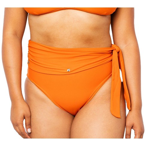 Women's Tropical Print Tummy Control Full Coverage High Waist Bikini Bottom  - Kona Sol™ Orange : Target