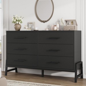 Acekool 52" Wide 6-Drawer Dresser - Robot Vacuum Accessible Storage, Black Finish for Bedroom Living Room Entryway - 1 of 4
