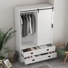Tall Armoire Closet With Hanging Rod Barn Door, Clothing Storage With 4 Drawers, Modern Armoire-Cuddlewood - 3 of 4
