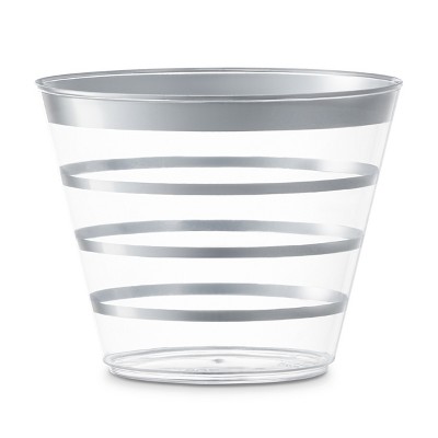 Smarty Had A Party 9 oz. Clear w/ Silver Stripes Plastic Party Cups - 240 pcs