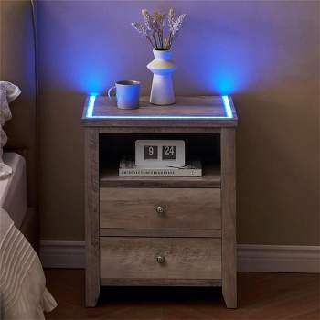 Trinity Nightstand with LED Lights, Modern Nightstand with 2 Drawers, Smart Bedside Table with App-Controlled Lights for Bedroom, Living Room