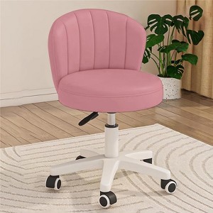 RISOKEYS PU Leather Small Scallop Desk Chair with Back,Cute Armless Rolling Vanity Chair,Height Adjustable for Bedroom Office - 1 of 4