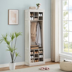 Brown Shoe Storage Cabinet Freestanding Tall Closet Shoe Organizer with Cubbies for 33 Pairs Wooden Shoe Rack for Closet Entryway Living Room - 1 of 4