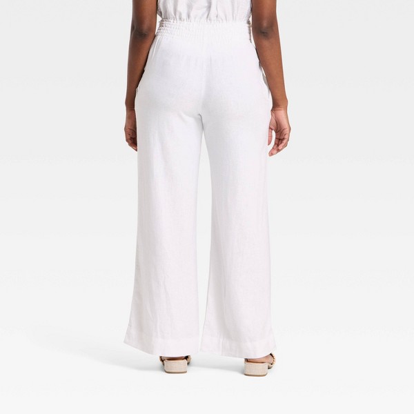Pantalones de lino de tiro alto y pierna ancha con elástico para mujer - A New Day™ 4