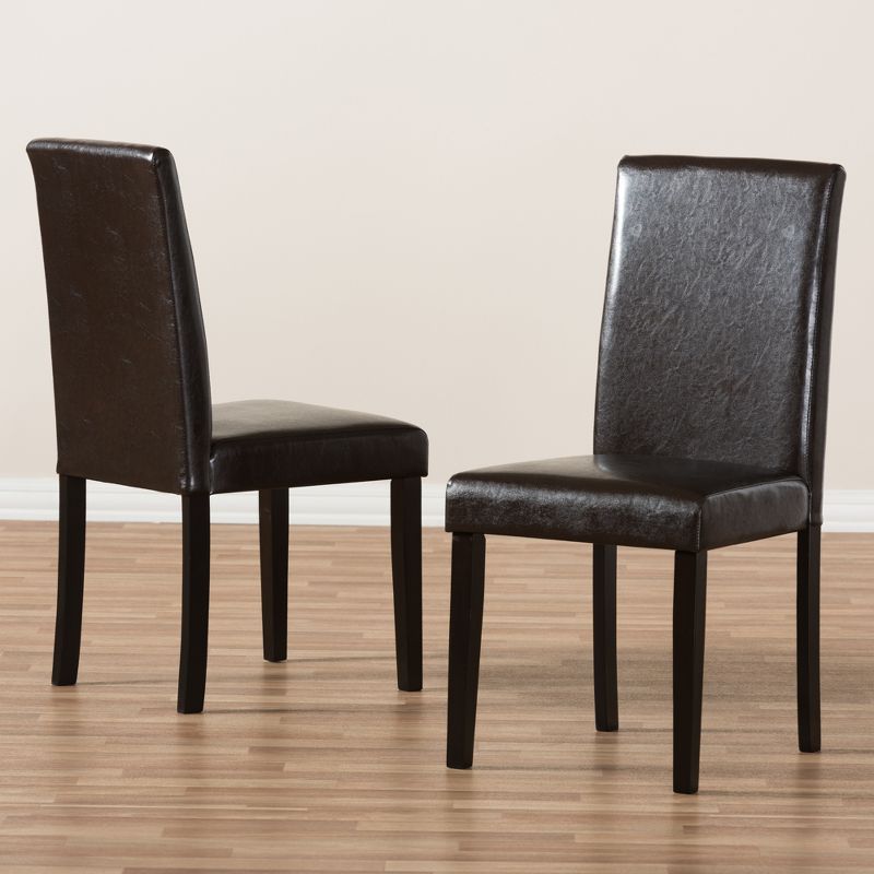 Set of 2 Mia Modern And Contemporary Faux Leather Upholstered Dining Chairs Dark Brown - Baxton Studio: Solid Wood Frame, High-Back, Shaker Legs, 6 of 8
