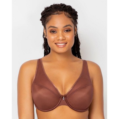 Curvy Couture Women's Sheer Mesh Plunge T-shirt Bra Chocolate 42ddd : Target