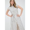 August Sky Women's Stripe Button Down Collared Belted Shirt Dress - 4 of 4