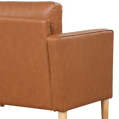 Caramel Faux Leather Tufted Loveseat with Wood Legs