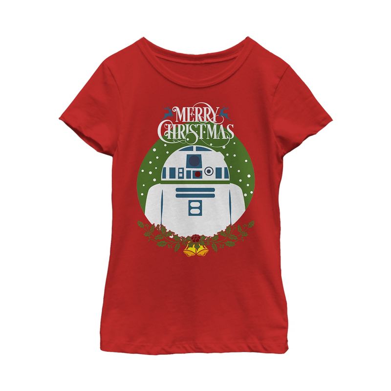Girl's Star Wars Merry Christmas R2-D2 T-Shirt, 1 of 5
