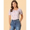 Allegra K Women's Square Neck Puff Short Sleeve Ruched Front Ruffle Floral Top - 4 of 4