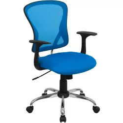 Flash Furniture Mid-Back Blue Mesh Swivel Task Office Chair with Chrome Base and Arms