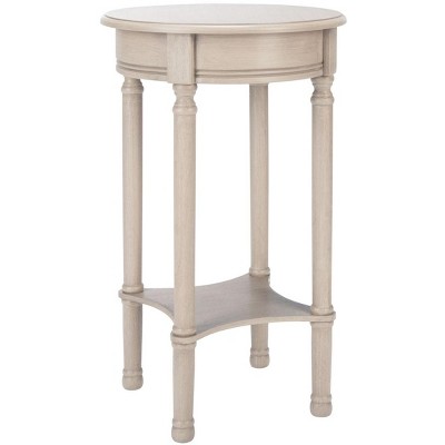Elegant Greige Round Wooden Accent Table with Timeless Turned Legs
