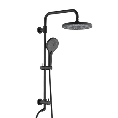 Matte Black Dual Shower Combo System with 10" Rainfall Shower Head and 3-Setting Handheld Sprayer on Slide Bar