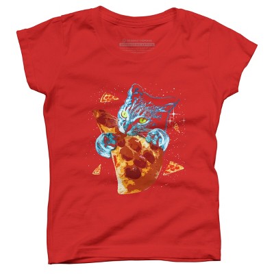 Girl's Design By Humans Pizza Cat in Space By BABYSHARK185 T-Shirt