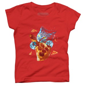 Girl's Design By Humans Pizza Cat in Space By BABYSHARK185 T-Shirt - 1 of 4