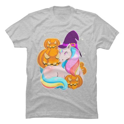Men's Design By Humans Cute Unicorn With Jack O Lantern Halloween T Shirt By thebeardstudio T-Shirt