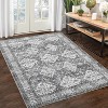 9x12 Washable Vintage Area Rug, Low-Pile Non-Slip Rubber Backed Foldable Carpet for Bedroom, Living Room, Office, Playroom, Grey - 3 of 4