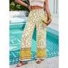 Coolmee Women's Floral Palazzo Pants Dressy Casual Wide Leg Slacks Elastic Waist with Pockets - 2 of 4