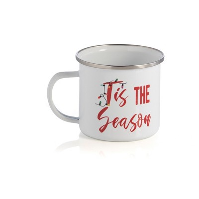  Shiraleah "TIS THE SEASON" ENAMEL MUG, WHITE - White - Shiraleah 