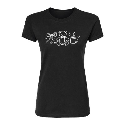 Women's - Instant Message - Teddy Bow Coffee Fitted Graphic T-Shirt