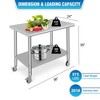 Stainless Steel Prep Table 36 x 24 Inch, NSF Heavy Duty Commercial Kitchen Table with 4 Wheels and Under Shelf - 4 of 4
