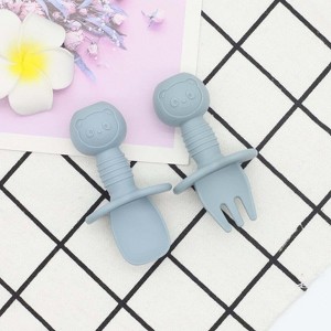 MyKids-USA Baby Bear Pattern Complementary Food Training Lovely Silicone Spoon Fork Sets - 1 of 1