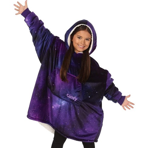 The Comfy Original Jr Kids Oversized Microfiber Soft Wearable Blanket With Plush Hood Large Pocket And Ribbed Sleeve Cuffs 1 Size Fits All Galaxy Target