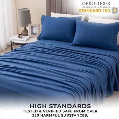 Navy Twin Solid Cotton Polyester Fleece Sheet Set