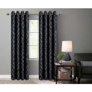 Kate Aurora 2 Piece Contemporary Chic Metallic Abstract Circles Light Filtering Grommet Top Curtains - 1 of 4