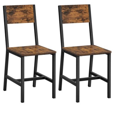 VASAGLE Dining Chair Set of 2, Rustic Wood Chairs with Metal Steel Frame, Easy to Assemble, Comfortable Seat, Modern Farmhouse Chair