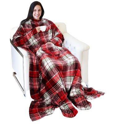 Catalonia Fleece Wearable Blanket with Sleeves and Foot Pockets, Micro Plush Wrap Sleeved Throw Blanket Robe, Super Fuzzy Cozy TV Blanket Throw, Gift