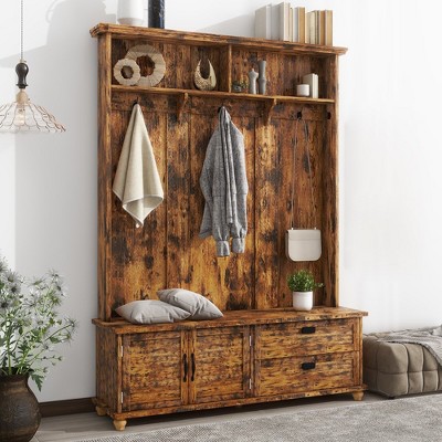 80 Hall Tree With Storage Cabinet Entryway Coat Rack With 2 Drawers And 5 Coat Hooks Entryway Storage Bench For Entrance Hallway Target