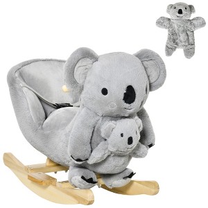 Qaba Kids Ride-On Rocking Horse, Koala-shaped Rocker with Realistic Sounds for Children 18-36 Months, Gray - 1 of 4