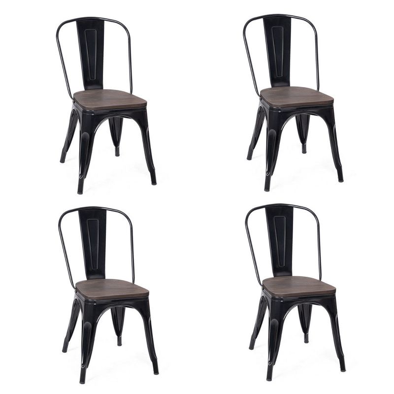 Costway Set of 4 Metal Dining Side Chair Wood Seat Stackable, 4 of 11