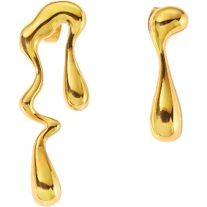 Melting Liquid Drop Earrings, Gold Asymmetrical Mismatched Stainless Steel Earrings for Women, Irregular Waterdrop Statement Jewelry. - 1 of 4