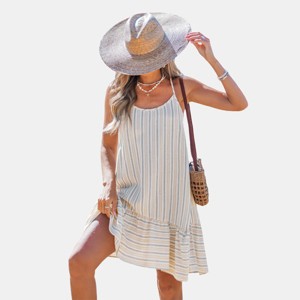 Women's Striped Spaghetti Strap Cover Up Dress with Criss-Cross Back - Cupshe - 1 of 4