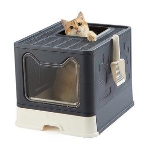 LunaLulinlk black Large cat litter box with lid, including cat litter scoop, closed cat litter box - 1 of 4