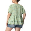 Agnes Orinda Women's Plus Size Floral V Neck Short Sleeve Layered Peplum Hem Casual Summer Blouses - 4 of 4