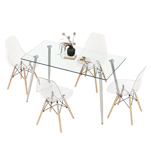 5PCS Modern Dining Room Sets(51 Dining Table + 4 Chairs), Kitchen  Furniture Round White Dining Table with Dining Chairs