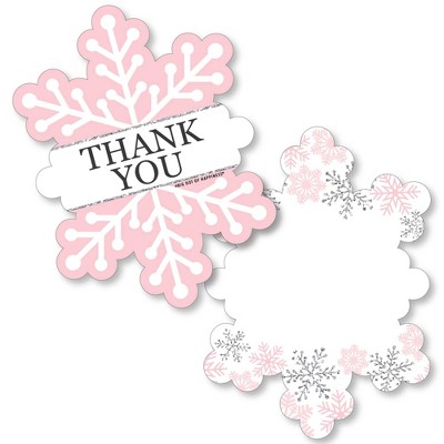 Big Dot of Happiness Pink Winter Wonderland - Shaped Thank You Cards - Snowflake Birthday Party Baby Shower Thank You Cards with Envelopes - Set of 12