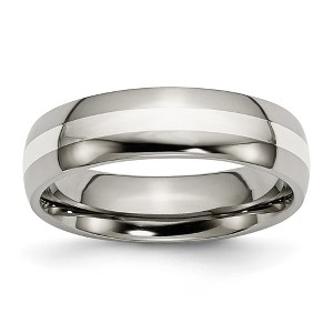 Black Bow Jewelry 6mm Titanium & Sterling Silver Inlay Polished Domed Standard Fit Band - 1 of 4